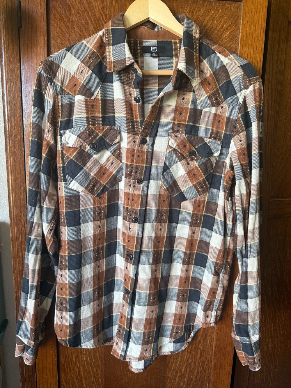 Frye Brown, Black & Cream Plaid Button-Down Shirt